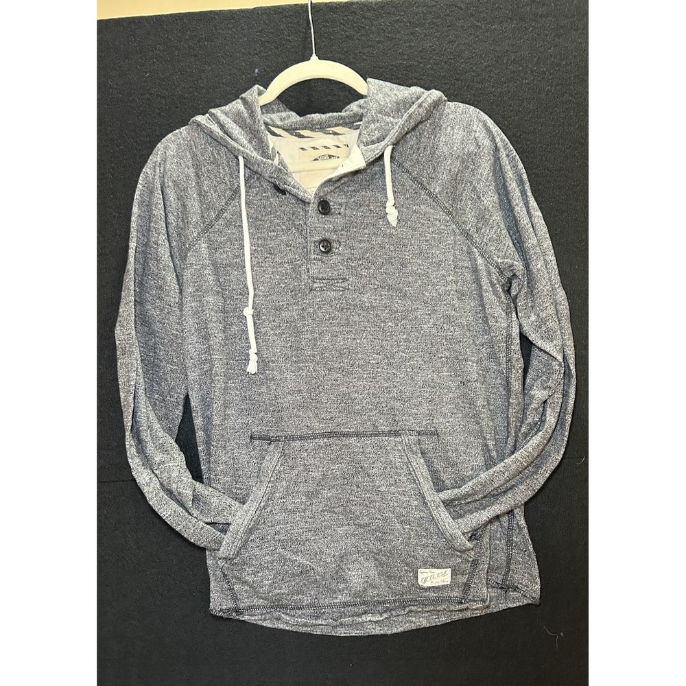 Vans Off The Wall Grey Lightweight Hoodie Unisex Sz Small Front Pocket 3 Button - Picture 1 of 6